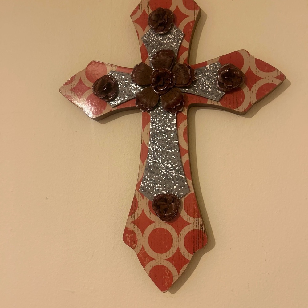 Decorative Red and Silver Cross Wall Art